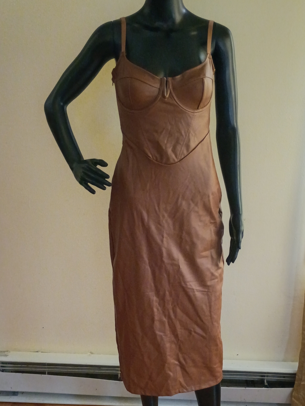 Brown Asymmetrical Slip Dress with Bust Detail